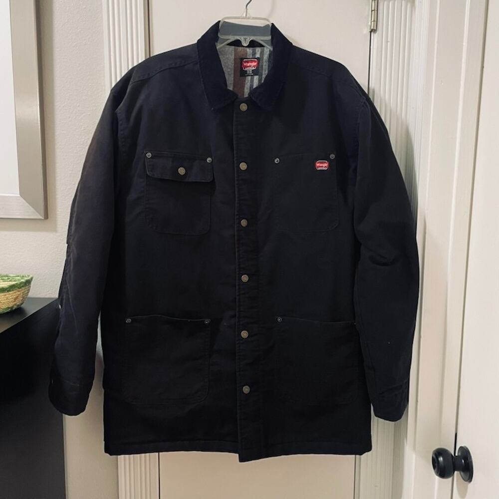 Wrangler Chore Jacket Mens XL Black Blanket Lined Canvas Utility Barn Workwear